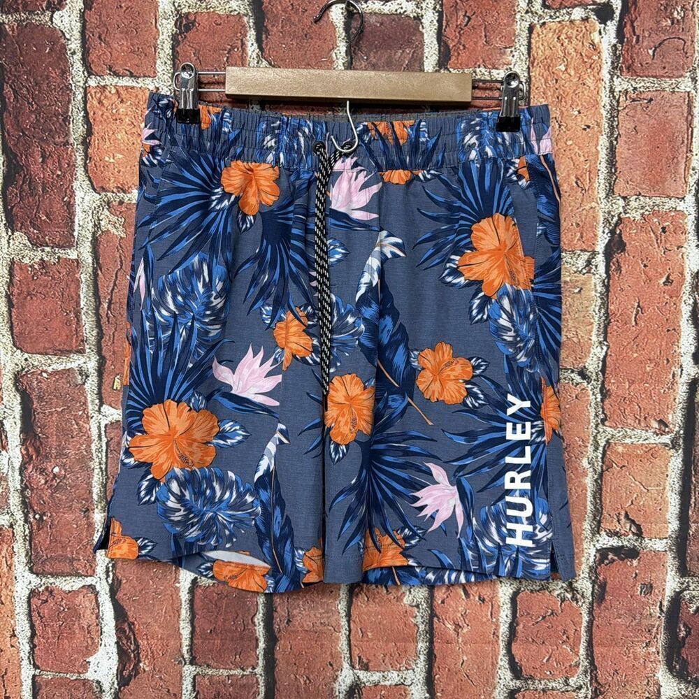 Hurley Mens Medium Hawaiian Lined Shorts Blue